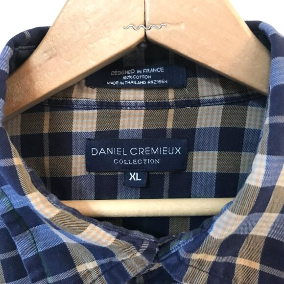 Daniel Cremieux Button-Down Shirt: Navy & Brown Plaid Cotton Men’s Size XL - Picture 8 of 9